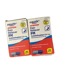 Equate Extra Strength Pain Reliever PM 500 mg 20 Gelcaps- 2 Pack-  12/2027