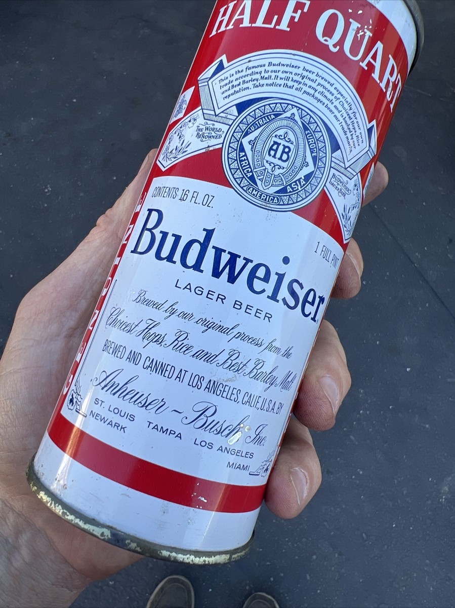 VINTAGE Budweiser Anheuser Busch Half Quart Flat Top Beer Can LOS