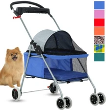 4 Wheels Folding Waterproof Portable Travel Pet Cat Dog Stroller Cup Holder 8012
