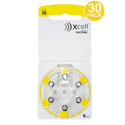 Rayovac Xcell Size 10 1.45V Zinc Air Hearing Aid Batteries (30 Pack)