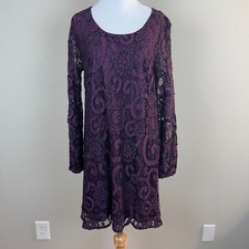 Sunday in Brooklyn Dress Small Purple Lace Lined Mini Joy Long Sheer Sleeve S