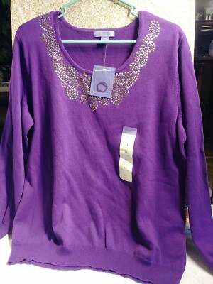 Women's Laura Scott Purple Embellished Sweater SIZE XL