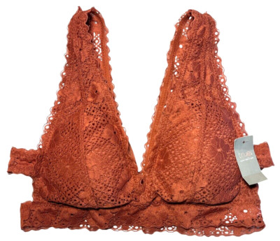 True Rue21 Bralette Juniors Small Copper Pullover Padded Lace V-Neck Wirefree