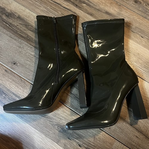 Aldo Womens sz 8 Boot Fidella Green Patent Faux Leather Heeled Sleek Booties - Picture 7 of 11