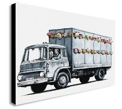 Banksy Street Art - Meat Truck - LEINWAND WANDBILD gerahmter Druck - verschiedene Größen