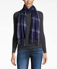 Cejon Grid Pattern Plaid Woven Scarf Blue One Size NWT! $36