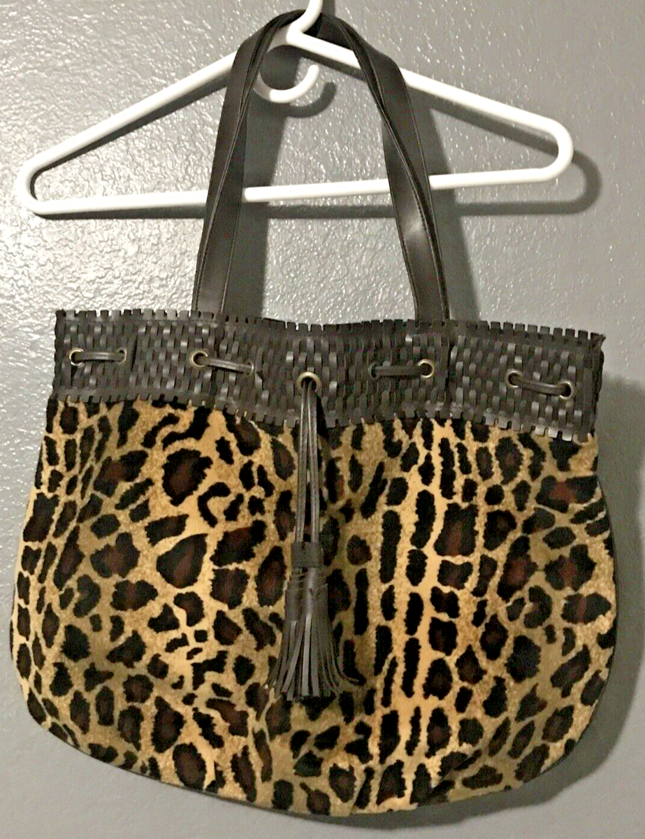 LANCOME Leopard Animal Print Shoulder Bag Tote Bag Drawstring/Snap