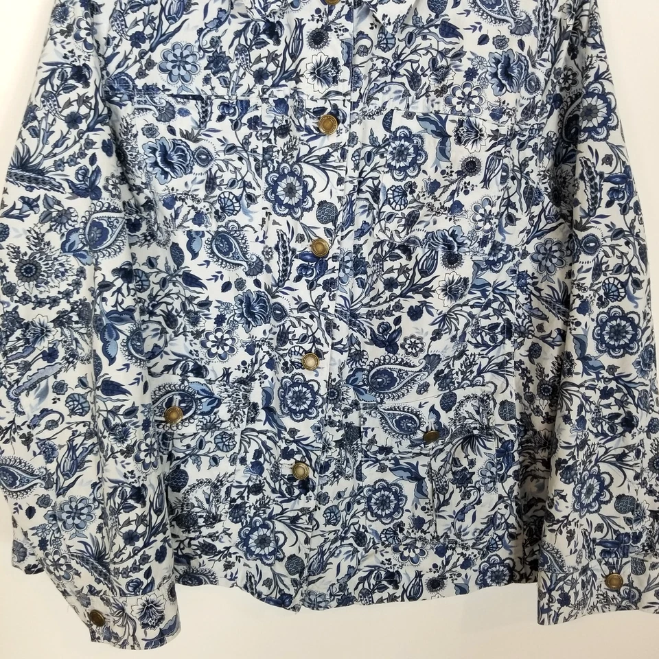 Chaqueta Charter Club Para Mujer Plus Floral Botón Frontal Talla 2X Azul Blanco Abotonada Foto 3 de 4