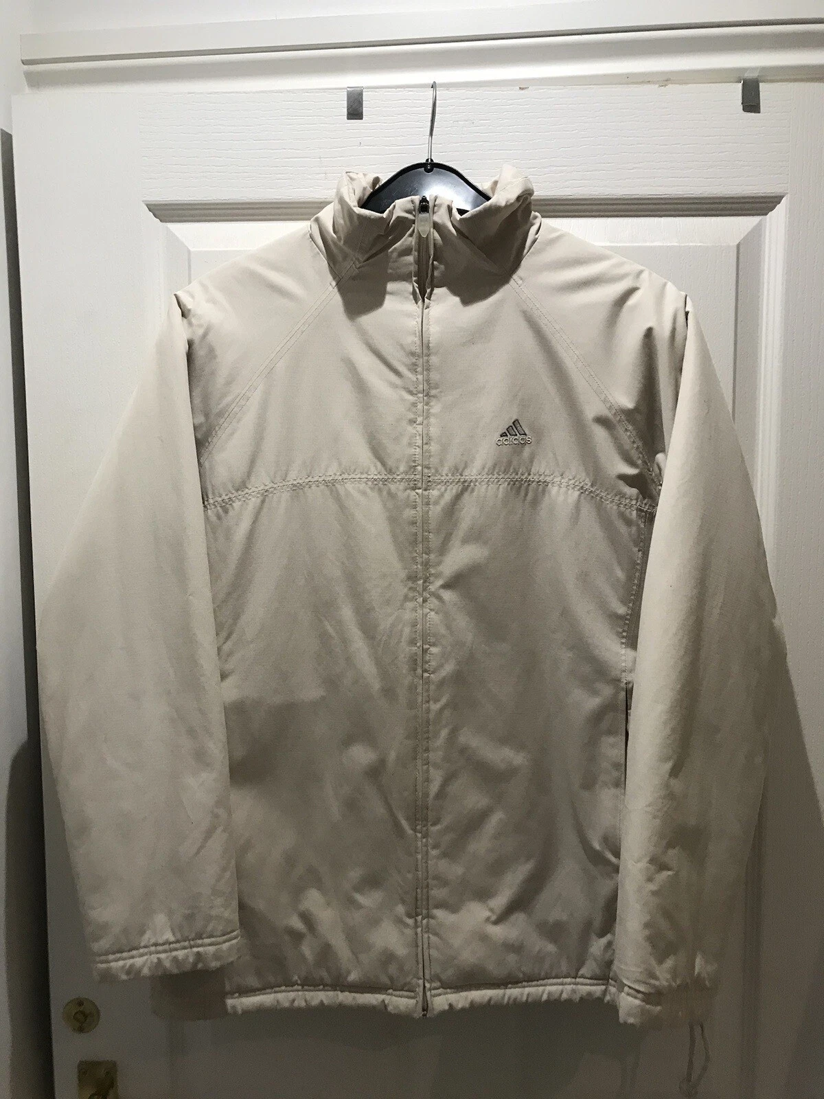 Adidas Rain Jacket Vintage Y2K Full-Zip Hooded Sports Coat, Cream, Ladies Uk 10