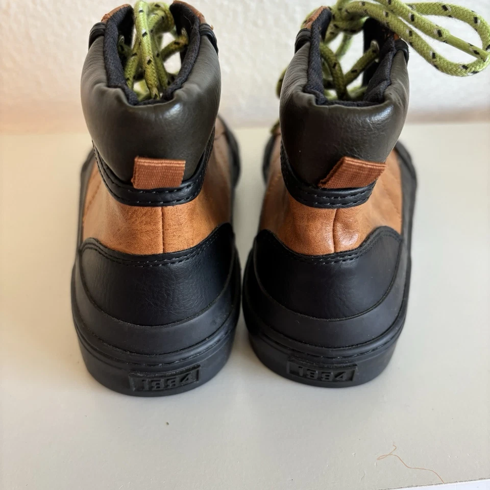 Old Navy Kids Shoe Boots Youth Boys Size 1 Lace Up Tan Faux Leather Black Rubber - Image 4 of 4