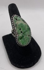 Vintage Sterling Silver 925 Pierced Carved Jade Stone Ring Size 4 7.85g 