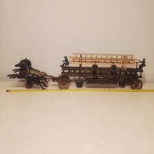 Large Antique Cast Iron Horse Drawn Fire Wagon 33 Inch Long 