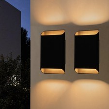 Modern Outdoor Wall Lights Exterior,9'' Black Up and Down LED Wall Sconce 2-Pack