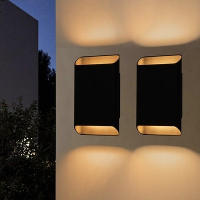 Modern Outdoor Wall Lights Exterior,9'' Black Up and Down LED Wall Sconce 2-Pack
