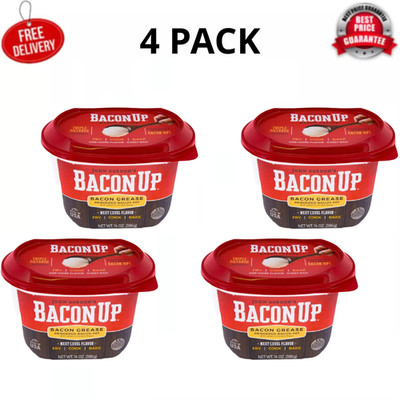 Bacon Up Bacon Grease 14 oz Rendered Bacon Fat Cooking Cast Iron, 4 Pack