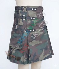 Scottish Handmade Military Camo 100 Cotton Utility Kilt Detachable Pockets