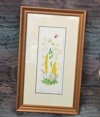 Vintage Hand Colored Etching Flowers