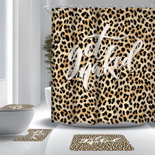 Leopard Cheetah Print Brown Get 4Pcs Bathroom Shower Curtain Set with Rugs  72"
