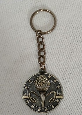 Olympic Torch Design Award Medal Bronze Tone Keychain BCSG 2009 Commemoration