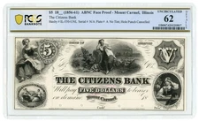 18XX Citizens Bank Mount Carmel IL $5 Proof Note PCGS 62 Details IL550-UNL