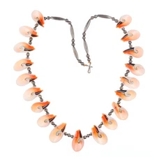 24.5" Vintage Native American sterling silver shell beaded necklace