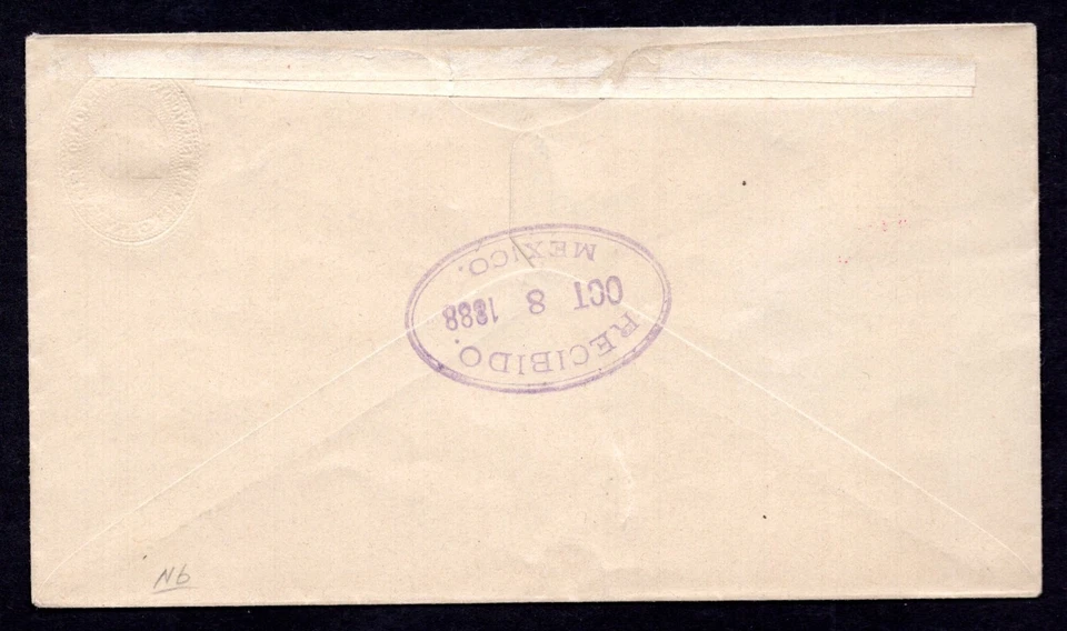 MÉXICO EE. UU. 1888 POZOS FARGO PRECANCELADOS EN SELLO VAL CHIHUAHUA, MÉXICO EN VIOLETA Foto 2 de 2