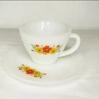 Vtg Fire King Milk Glass Floral Flower Tea Cup & Saucer Rare Multiple Available