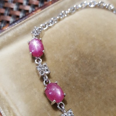 925 Sterling Silber Armband, natürlicher Stern Rubin und Topas, längenverstellbar 