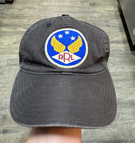 RRL Ralph Lauren Men's washed black Solid Baseball Cap Adjustable hat winged