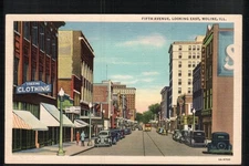 MOLINE, IL *  FIFTH AVENUE ~ DOWNTOWN STREET SCENE  * UNPOSTED  VINTAGE  LINEN 