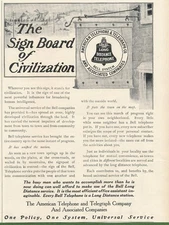 Magazine Ad - 1909 - AT&T / Bell System - The Sign Board of Civilization
