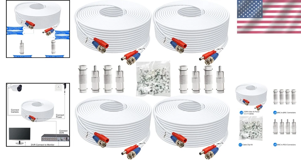 Plug-and-Play BNC Cable Kit - 150ft 4 Pack with Cable Clips - Image 2 of 4