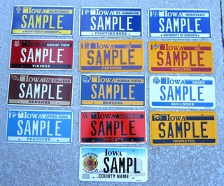 13 IOWA SAMPLE LICENSE PLATES 2010 SCHOOLS NR B