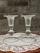 vintage set of 2 italian made artmark frosted tops candle holders Italy