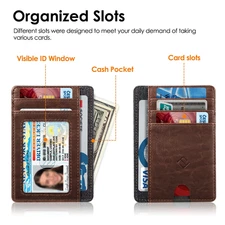 Slim Front Pocket Wallet with Glide Slots - RFID Credit Card Holder for men a...
