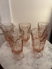Vintage Fostoria Glass Virginia Pink/Peach Iced Tea Glasses. Set Of 5  12ounce.