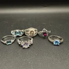 Vintage Lot of 6 Cocktail Costume Jewelry Rings Silver Tone Metal