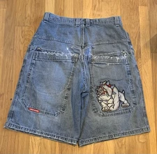 Vintage Y2K  JNCO Bulldog Baggy Embroidered Skater Jeans Measurements Size 38x30