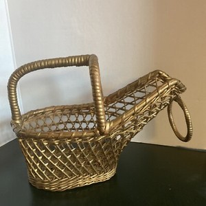 Wine Bottle Holder Single Wicker Basket Storage Handle Rattan Weave Vintage
