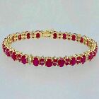 Tennis Bracelet 14K Yellow Gold Finish 7Ct Oval Cut Red Ruby Lab-Created Womens