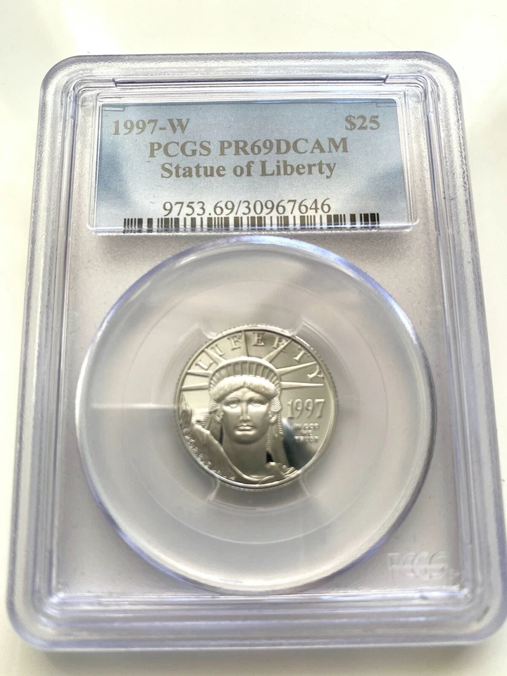 1997-W $25 STATUE OF LIBERTY AMERICAN EAGLE PROOF 1/4 OZ PLATINUM PCGS PR69DCAM - Image 2 of 3