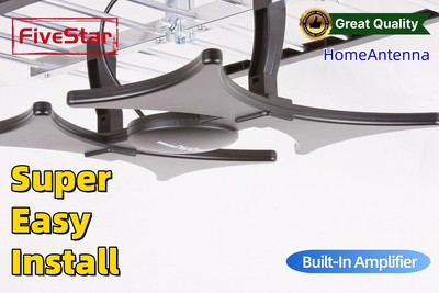 Fast Install 4K 1080P Indoor Outdoor HDTV Antenna Built-in Amp + Pole