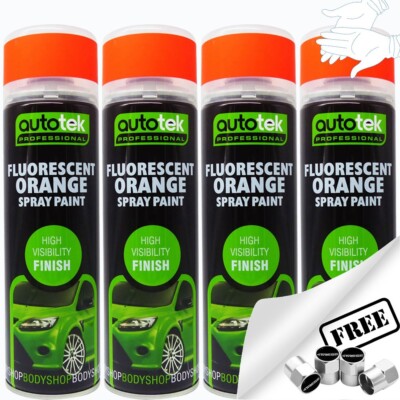 4 x AUTOTEK fluoreszierend ORANGE Sprühfarbe helle hochsichtbare Oberfläche + Glv + CP