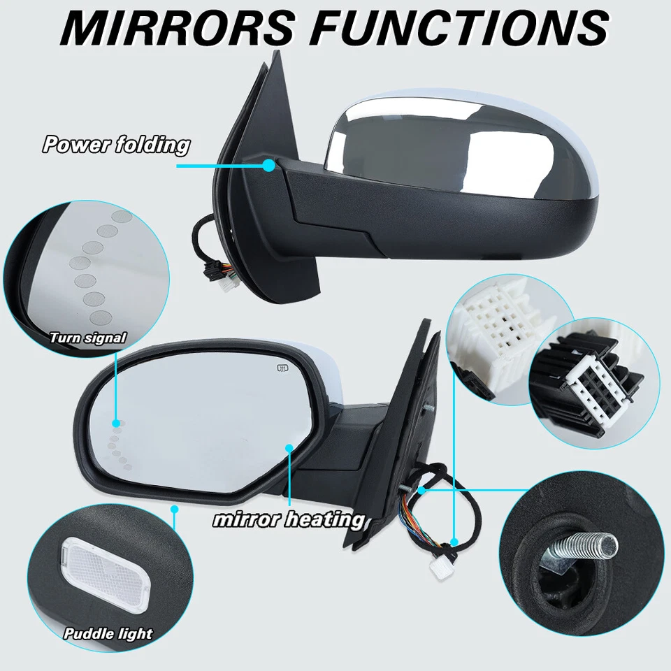 Espejo retrovisor lateral cromado LH para Chevrolet GMC Tahoe Suburban Yukon XL 1500 2500 07-14 Foto 3 de 4