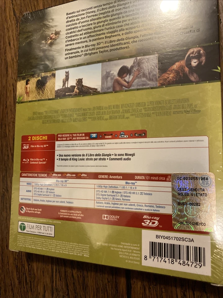 The Jungle Book Blu-ray 3D +2D Blu-ray Steelbook SEALED Import Foto 3 de 4