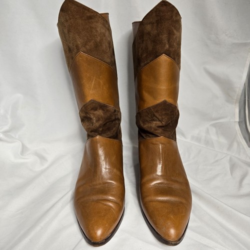 Vintage David's Stiefel Damen 7,5 hellbraun Leder Wildleder abgesetzt Italien halbhoch - Bild 7 von 15