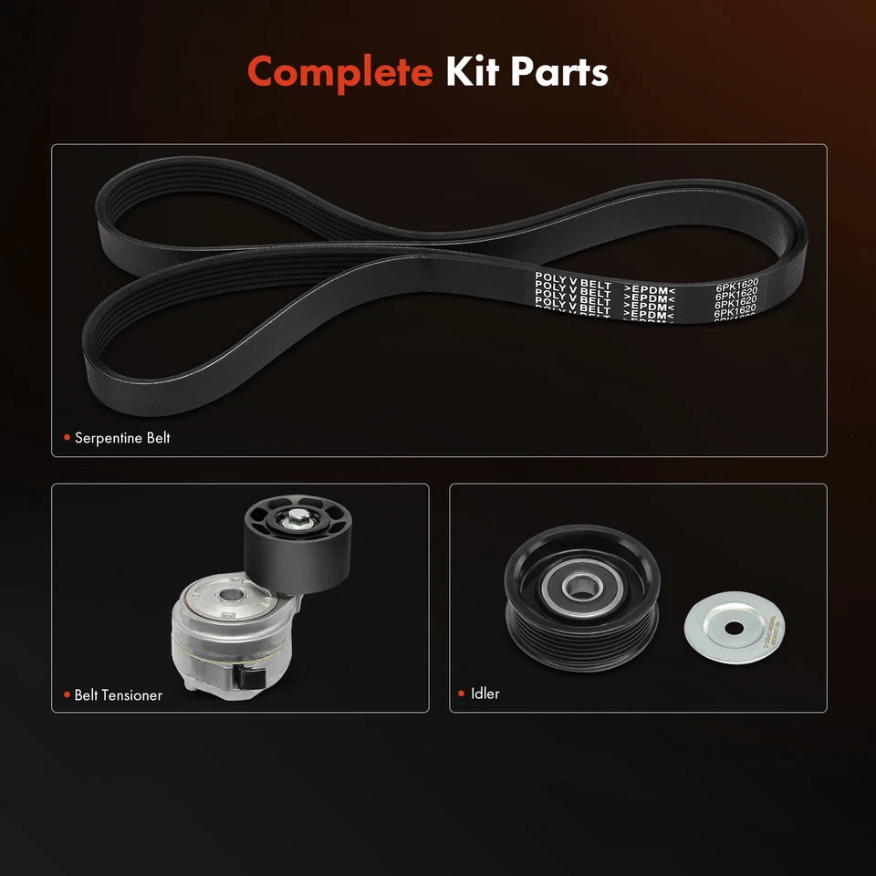 3x Serpentine Belt Drive Component Kit for Freightliner Peterbilt Volvo Kenworth - Image 2 of 4