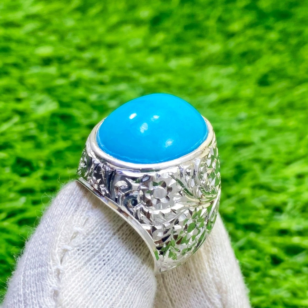 Genuine Turquoise Ring - Sterling Silver 925, Southwest Style, Sizes 6 To 11 - View #5