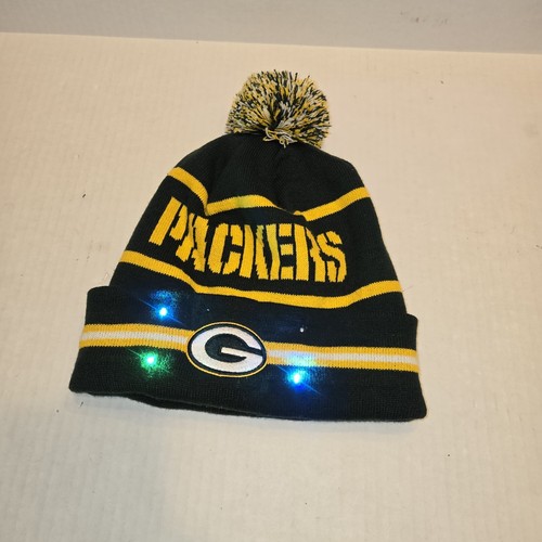 Green Bay Packers FOCO Light 'Em Up LED Cuffed Pom Top Knit Beanie Hat Beanie - Picture 2 of 6