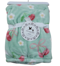 Adirondack Baby Cherry Fleece Blanket Infant Girls Green Flower Soft NWT RARE